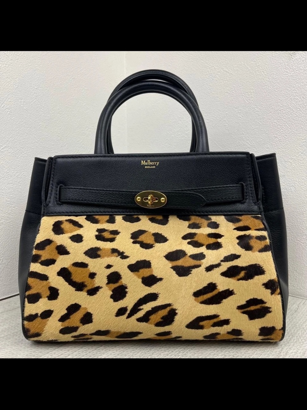 Mulberry Black & Leopard Print Satchel with Gold Hardware - Picture 2 of 11